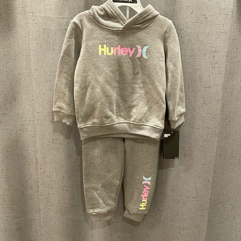 NWT Hurley 24M 2 Piece Set Grey Hooded Sweatshirt and Sweatpants Toddler